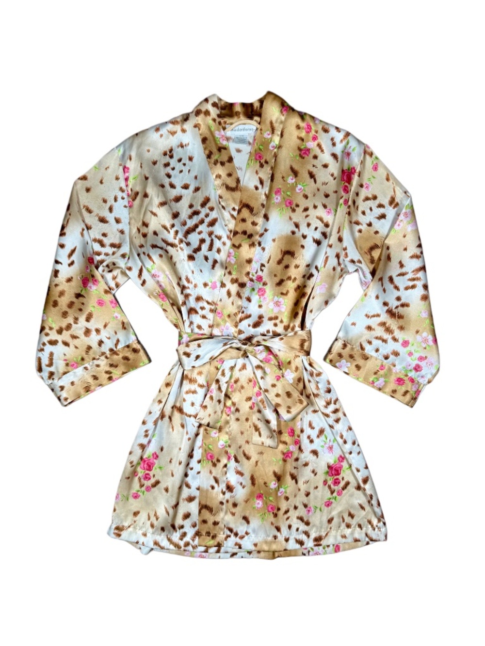 Soft Life Vintage 90s Floral Leopard Prink Silky Lingerie Dressing Robe